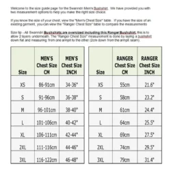 Swanndri Ranger Wool Bushshirt - Olive -GearTrail Sales Shop Swanndri Sizing Information